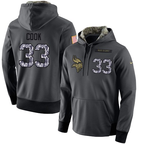 NFL Men's Nike Minnesota Vikings #33 Dalvin Cook Stitched Black Anthracite Salute to Service Player Performance Hoodie - Click Image to Close